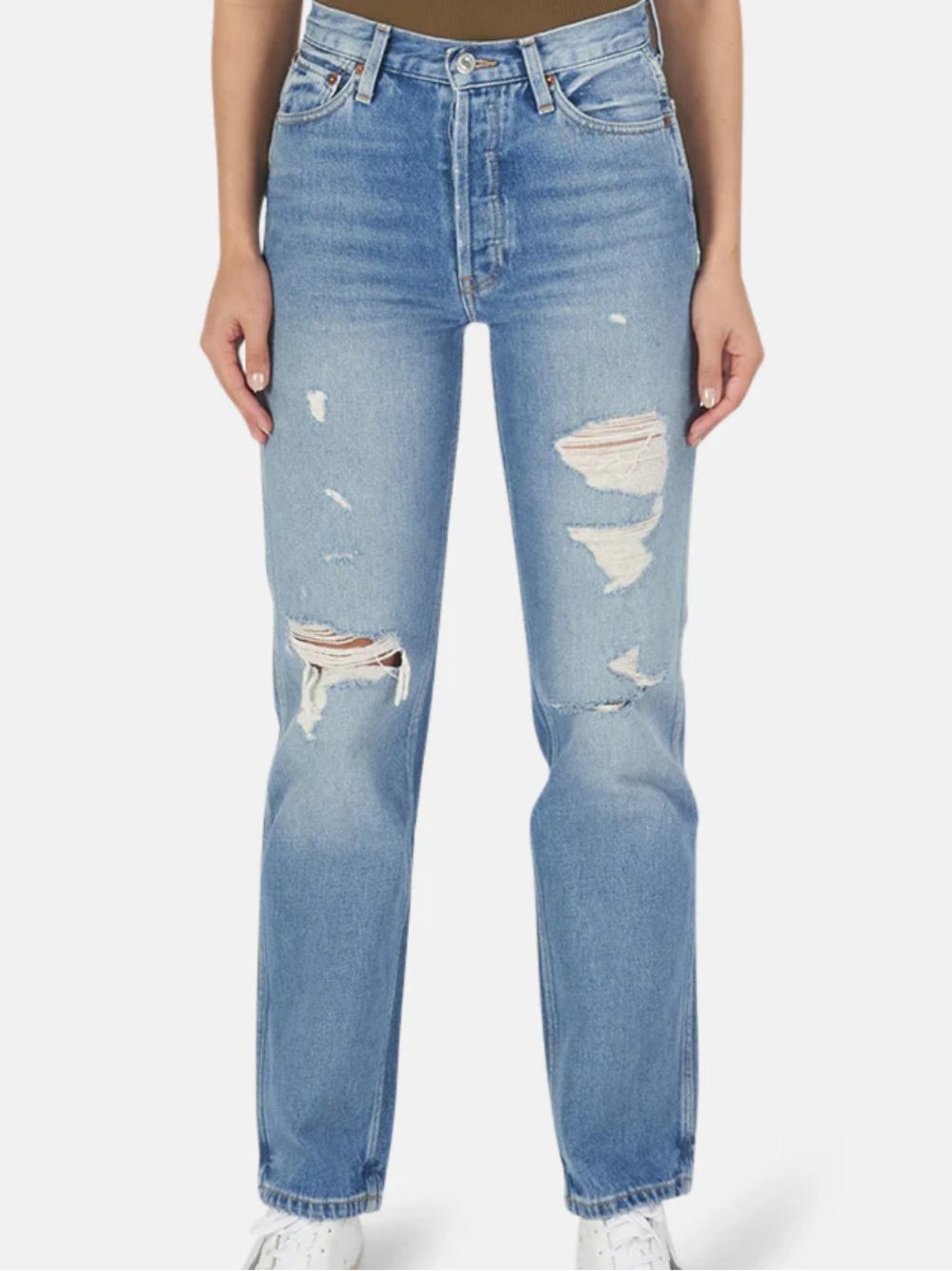 Re/Done 90’s High Rise Loose Jean Size Size 26 in Color Medium Destroyed - Picture 2 of 16